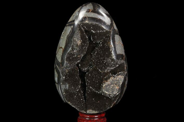 Septarian Dragon Egg Geode - Black Crystals #98875